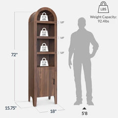 72" Tall Narrow Arched Pantry Cabinet w/ Door, 4-Tier Storage Cabinet