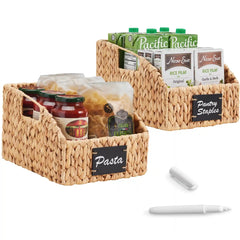 Storage Pantry Baskets for Organizing, Wicker Basket w/ Built-in Handles