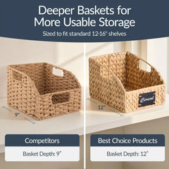 Water Hyacinth Pantry Storage Baskets, Wicker Baskets w/ Built-in Handles