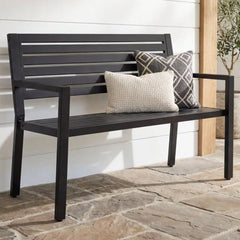 Outdoor Metal Patio Garden Bench, 790lb Capacity, Steel Slatted Seat