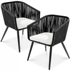 Set of 2 Outdoor Woven Wicker Patio Dining Chairs, 250lb Capacity