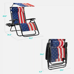 30" Wide Folding Zero Gravity Patio Lounge Chair w/Adjustable Canopy Shade
