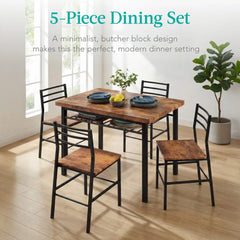 5-Piece Modern Dining Set, Kitchen Table W/ 4 Matching Chairs & Storage Rack