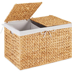 Large Storage Basket w/ Separate Lid, Washable Sectioned Liner Bag