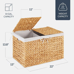 Large Storage Basket w/ Separate Lid, Washable Sectioned Liner Bag