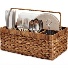 Handwoven Silverware Organizer w/ Handle, 5 Compartments