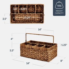 Handwoven Silverware Organizer w/ Handle, 5 Compartments