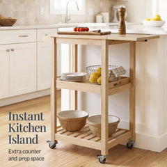 Rolling Kitchen Island Cart w/ Drop Leaf Extension, Solid Wood