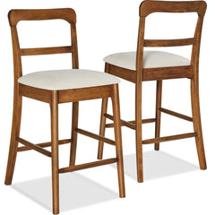 26" Counter-Height Farmhouse Wood Stools  w/ Cushion & Backrest, Set of 2