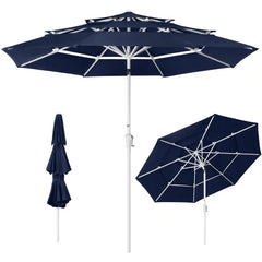 10ft 3-Tier Patio Market Umbrella White Pole, Push Button Tilt, Crank Lift