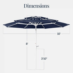 10ft 3-Tier Patio Market Umbrella White Pole, Push Button Tilt, Crank Lift