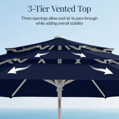 10ft 3-Tier Patio Market Umbrella White Pole, Push Button Tilt, Crank Lift
