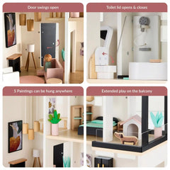 Pretend Play Wooden Doll House w/ 40 Accessories, Modern Toy Playset