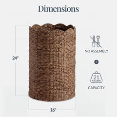 Scalloped Large Round Laundry Hamper, Handwoven Laundry Basket