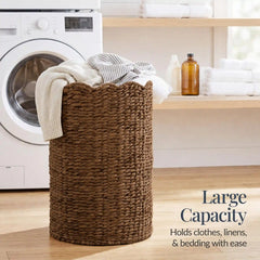 Scalloped Large Round Laundry Hamper, Handwoven Laundry Basket