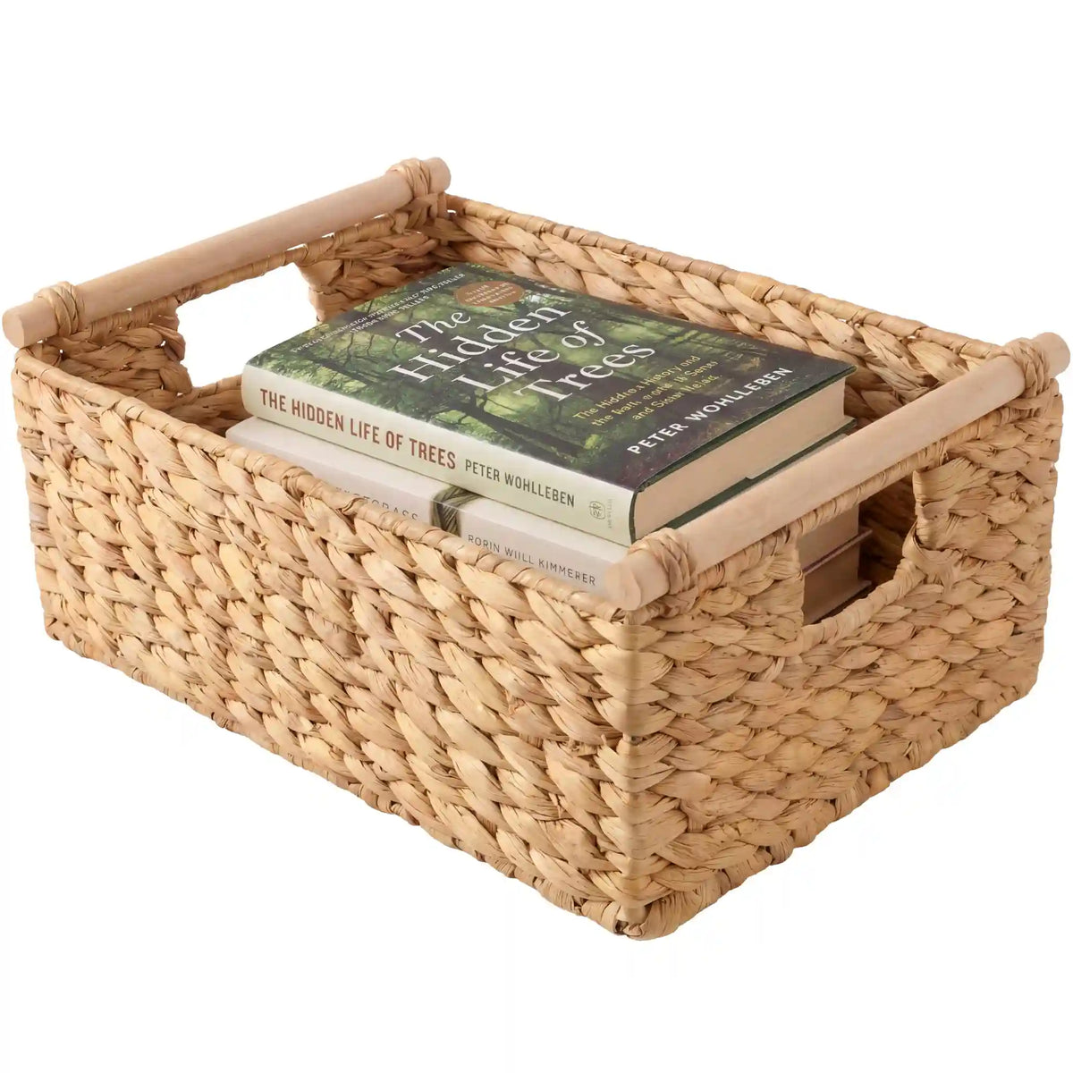 Wicker Storage Basket,  Shelf Basket w/ Wooden Handles