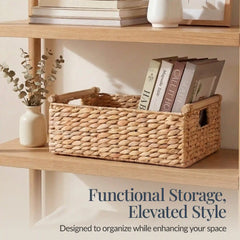Wicker Storage Basket,  Shelf Basket w/ Wooden Handles
