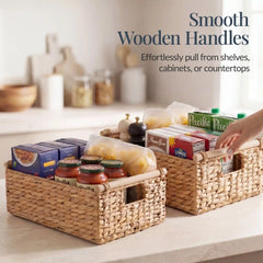 Wicker Storage Basket,  Shelf Basket w/ Wooden Handles