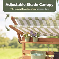Deluxe Wooden Outdoor Mud Kitchen w/ Canopy, Sink, Faucet & 14pc Accessories
