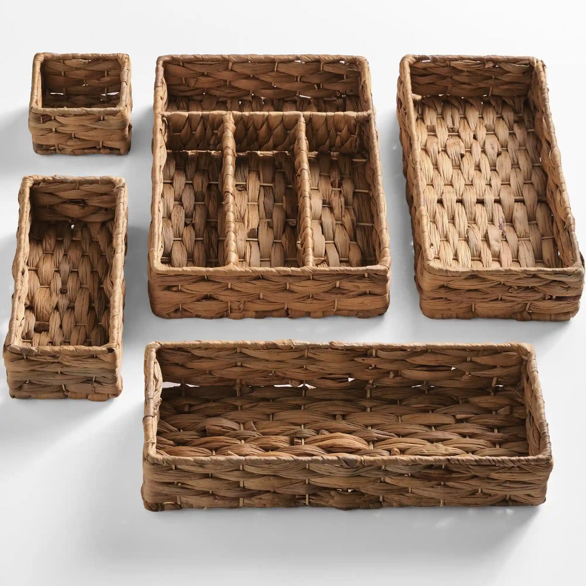 5PC Flatware Organizer Set, Woven Modular Silverware & Utensil Drawer Trays