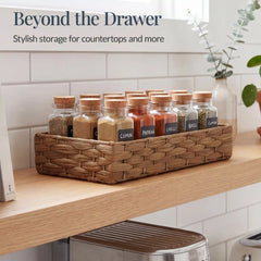 5PC Flatware Organizer Set, Woven Modular Silverware & Utensil Drawer Trays