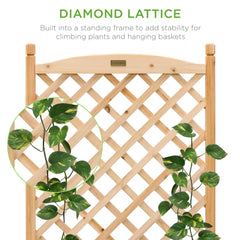 Set of 2 Wood Planter Box & Lattice Trellis w/ Optional Wheels - 48in