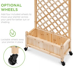 Set of 2 Wood Planter Box & Lattice Trellis w/ Optional Wheels - 48in