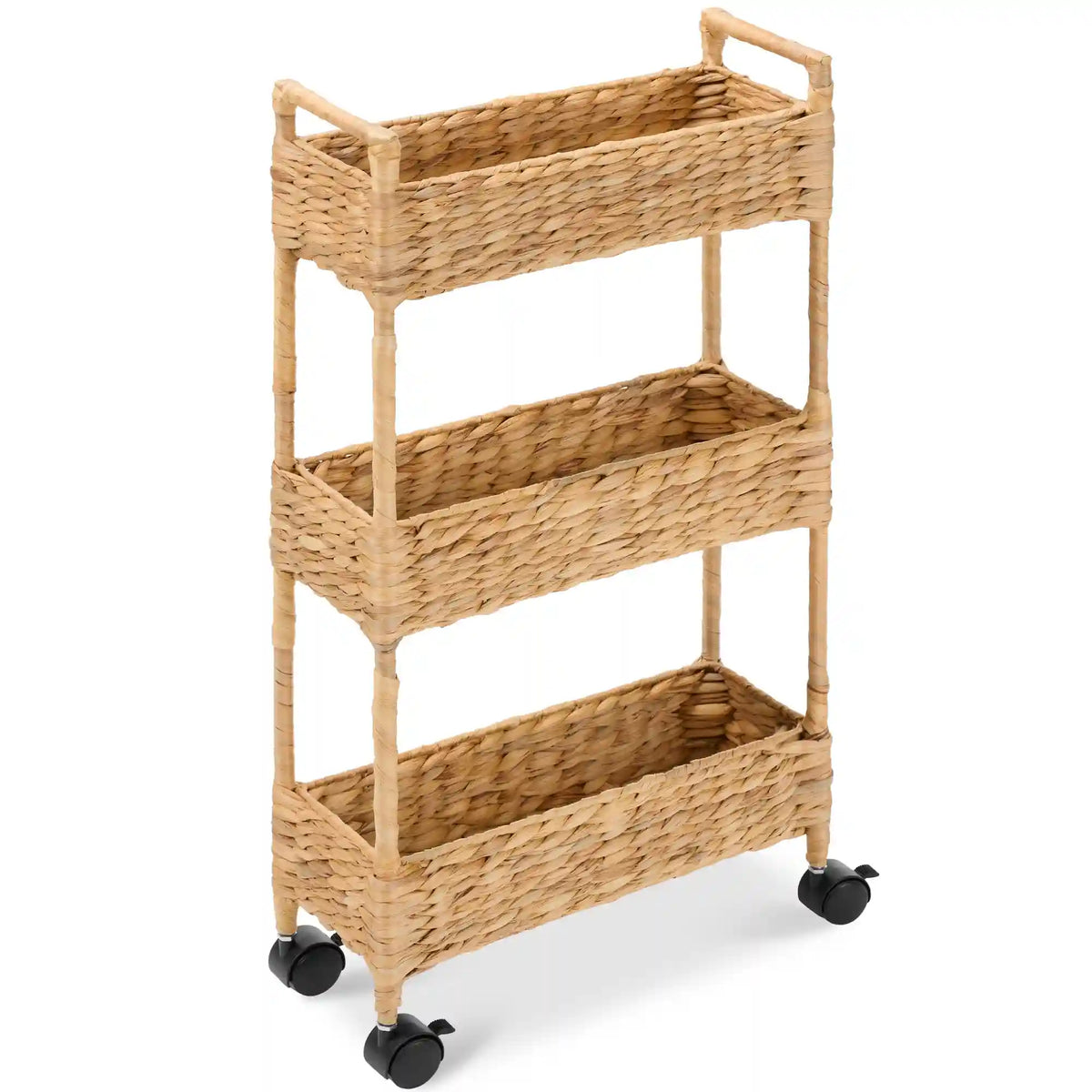 3-Tier Slim Rolling Nursery Caddy w/Wheels, Handwoven Utility Cart