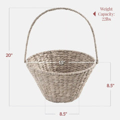 Handwoven Large Mother's Day Gift Basket, 20in Basket w/Collapsible Handle