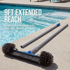 20" Pool Brush with 9 ft Aluminum Pole  Pool Wall & Floor Cleaning Set