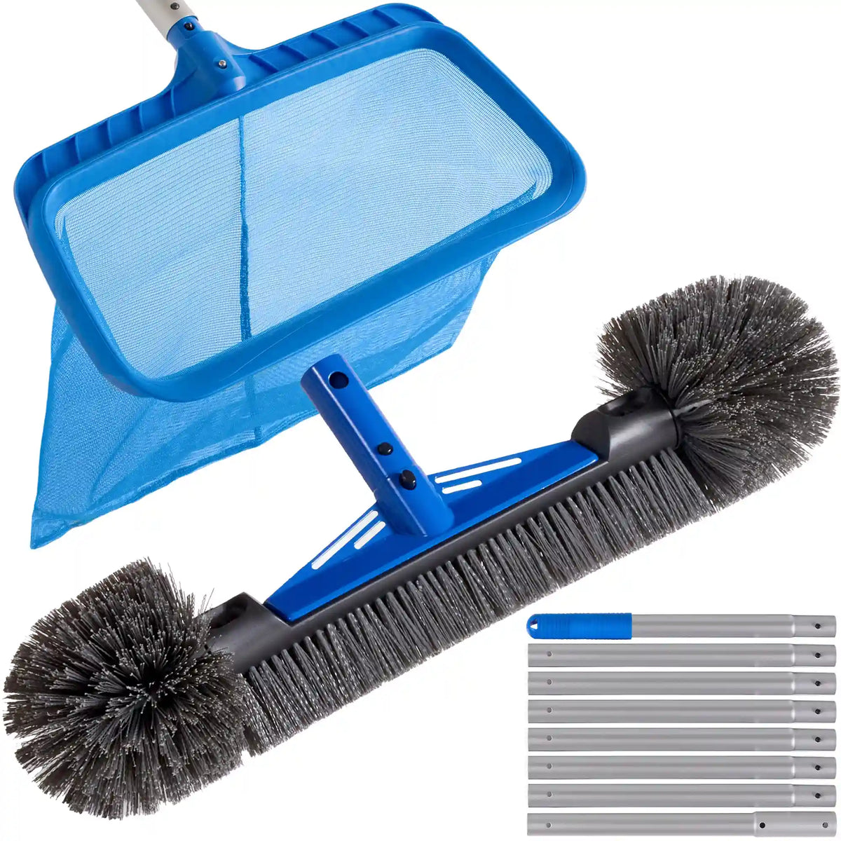 Pool Cleaning Starter Kit  Pool Brush, Skimmer Net & 9 ft Aluminum Pole
