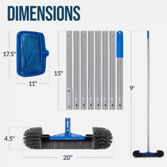 Pool Cleaning Starter Kit  Pool Brush, Skimmer Net & 9 ft Aluminum Pole
