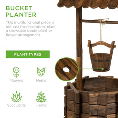 21.5" Rustic Wooden Wishing Well Planter Yard Decoration w/ Hanging Bucket