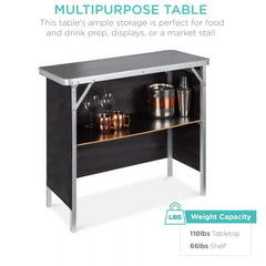 Portable Pop-Up Bar Table w/ Carrying Case, Removable Skirt