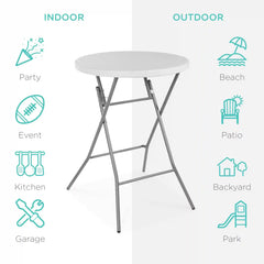 Bar Height Folding Table Indoor Outdoor Accessory w/ Thick Table Top - 32in