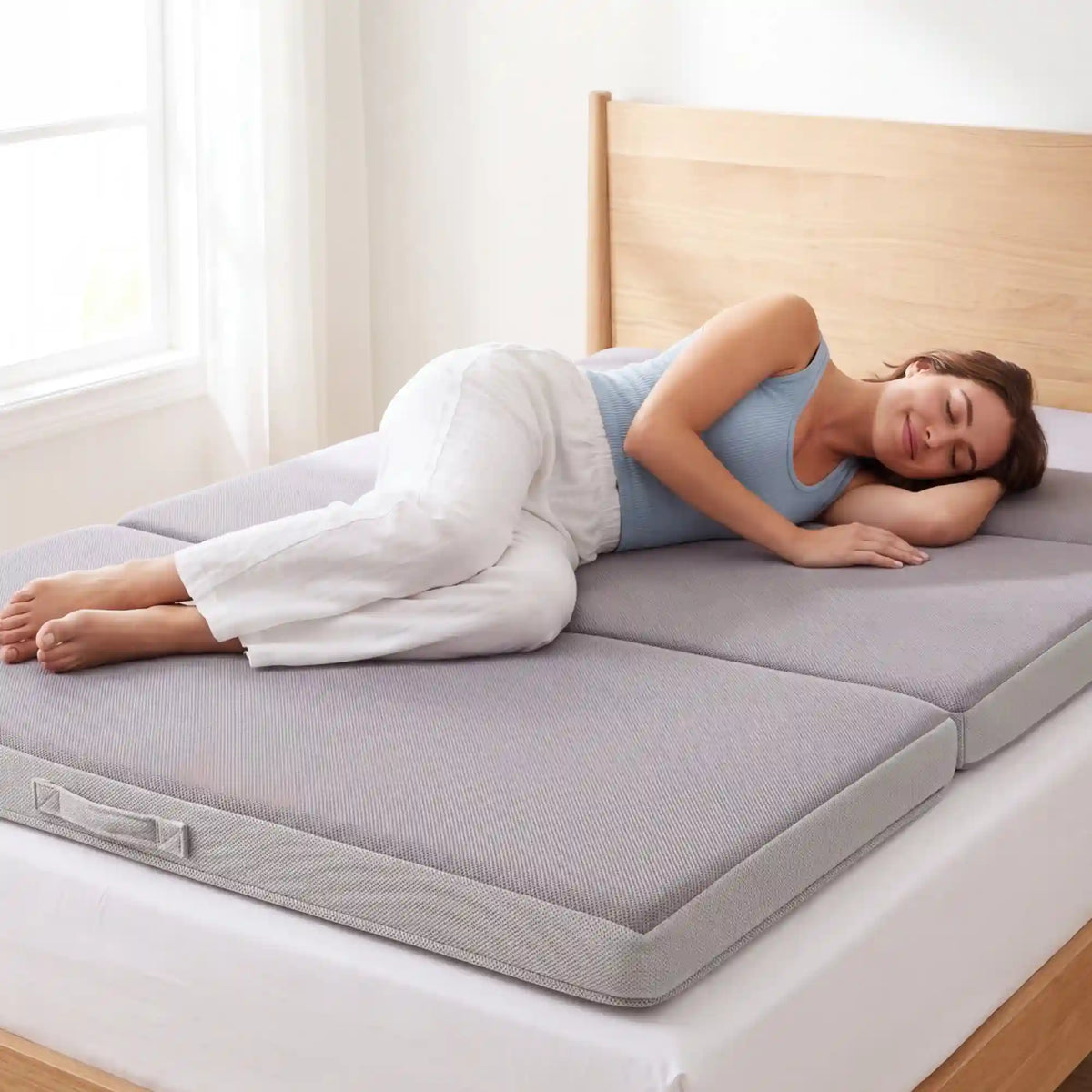 4in Portable Mattress Topper, Tri-Fold Mattress Pad - Gray