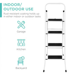 Folding Steel 4-Step Ladder w/ Hand Rail, Wide Steps, 330lbs Capacity