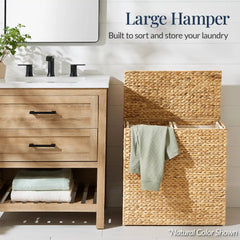 Large Water Hyacinth Double Laundry Hamper Basket w/ 2 Liner Bags