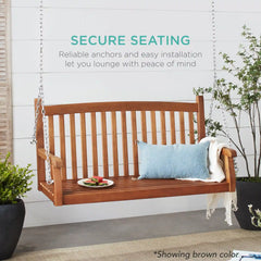 Wooden Curved Back Hanging Porch Swing Bench w/ Mounting Chains - 48in