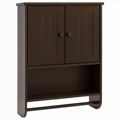 Bathroom Wall Storage Organization Cabinet w/ Double Doors, Towel Bar