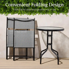 3-Piece Bistro Set w/ Glass Table, 2 Foldable Chairs