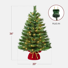 Pre-Lit Tabletop Christmas Tree w/ Red Velvet Cover & Gold Cord