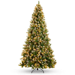 Pre-Lit Pre-Decorated Christmas Tree w/ Flocked Tips, Pinecones