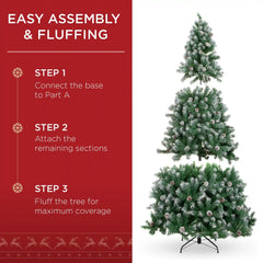 Pre-Lit Pre-Decorated Christmas Tree w/ Flocked Tips, Pinecones