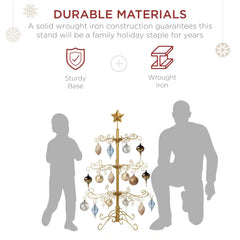 Wrought Iron Christmas Tree Ornament Display w/ Easy Assembly, Stand - 3ft
