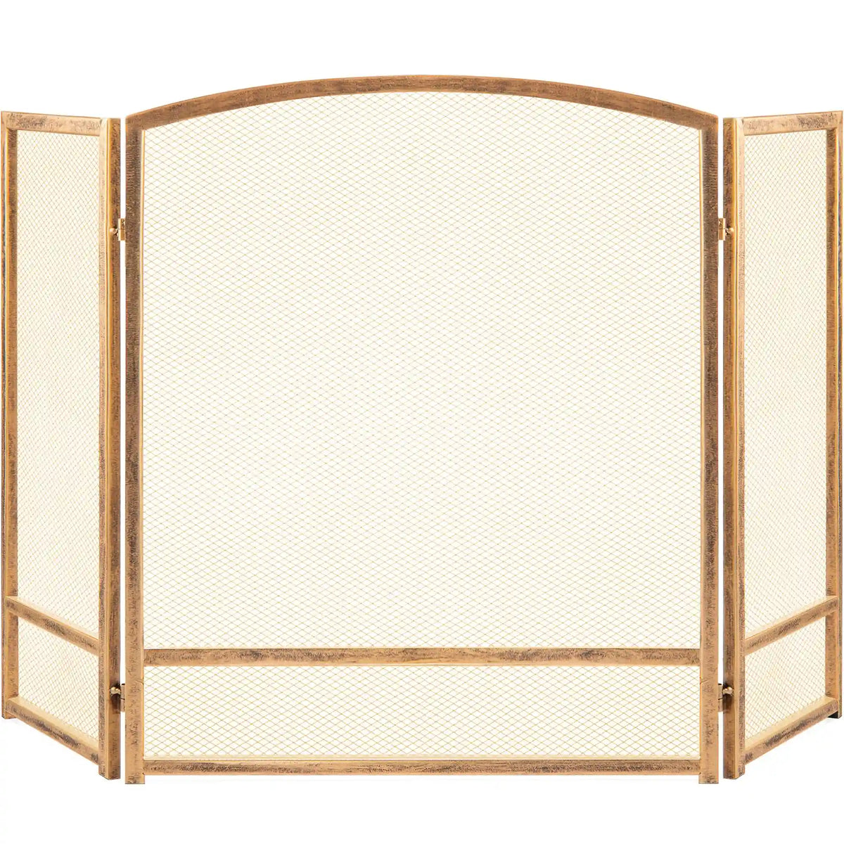 3-Panel Simple Steel Mesh Fireplace Screen w/ Worn Finish - 47.5x27.25in