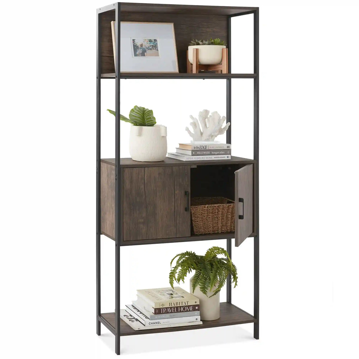 Storage Bookshelf for Living Room, Walkway w/ Cabinet, Elevated Design