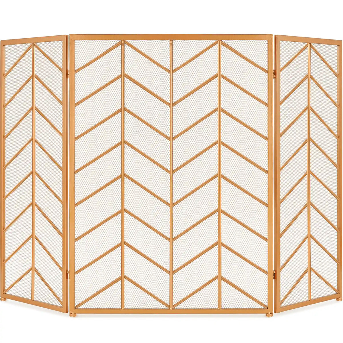 3-Panel Iron Chevron Fireplace Screen w/ Handles - 52x31in