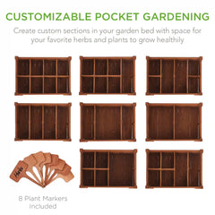 Elevated Mobile Pocket Herb Garden Bed w/ Lockable Wheels, Storage Shelf