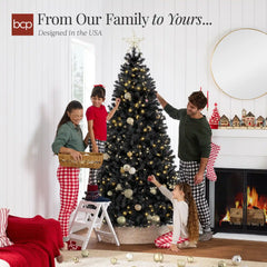 Pre-Lit Artificial Black Christmas Tree w/ Incandescent Lights, Metal Stand